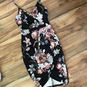 Black Floral Wrap Dress